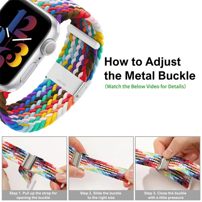 Braided Loop for Apple Watch Strap 44mm 40mm 45mm 41mm 42mm 49mm Elastic Solo Bracelet IWatch Series 9 7 5 4 Se 3 6 Ultra 8 Band