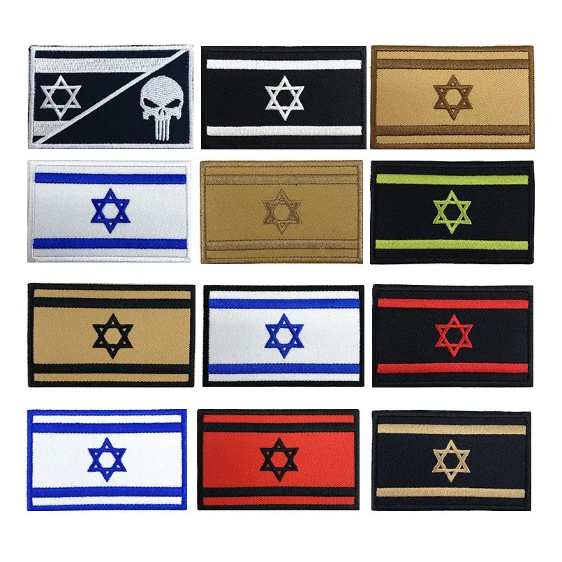 1PC Israel Flag Armband Embroidered Patch Hook And  Loop Or Iron On Embroidery  Badge Cloth Military Moral Stripe