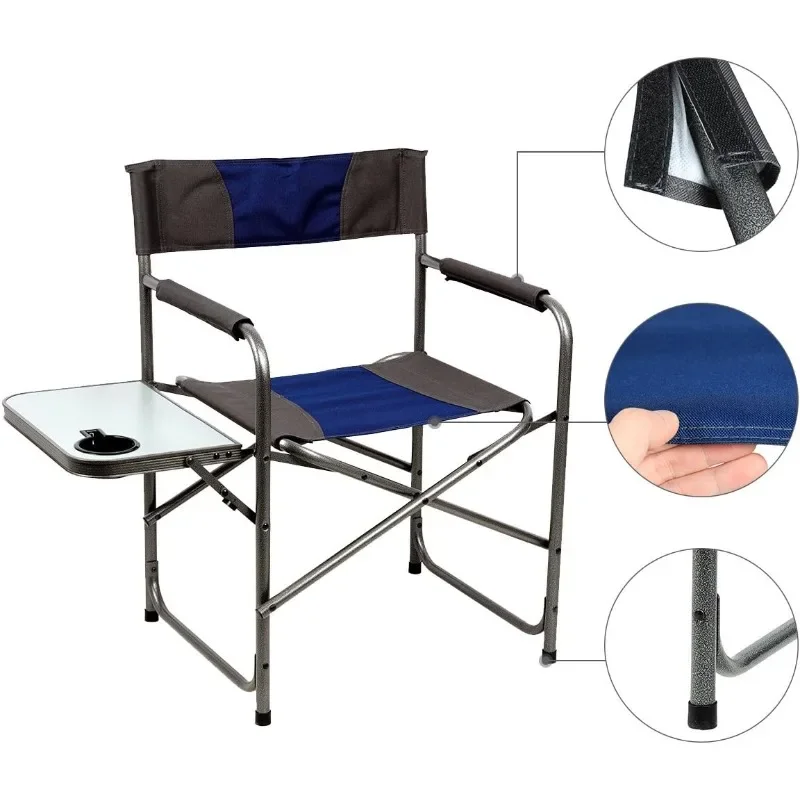 كرسي مدير قابل للطي خفيف الوزن، إطار فولاذي من سبائك الرمادي الأزرق، حمل سهل التخزين، مهرجان الشاطئ للتخييم في الهواء الطلق