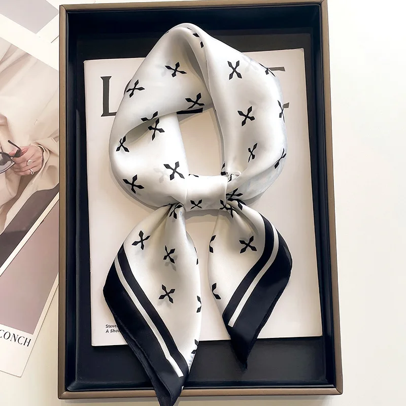 Cute Cat Print Silk Square Scarf Women Luxury Design 70*70cm Soft Satin Hairband Neckerchief Office Hijab Headband Foulard Gift