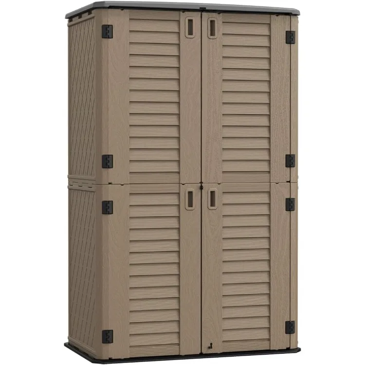 Sheds & Outdoor Storage, 52 cu.ft Vertical Outdoor Storage Cabinet, Resin Storage Sheds Outdoor with Floor for Garden Tools