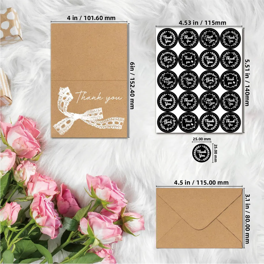 Kraft Paper Thank You Card Set Lace Retro Creative DIY with Envelope Festival Blessing Message Thank You Card
