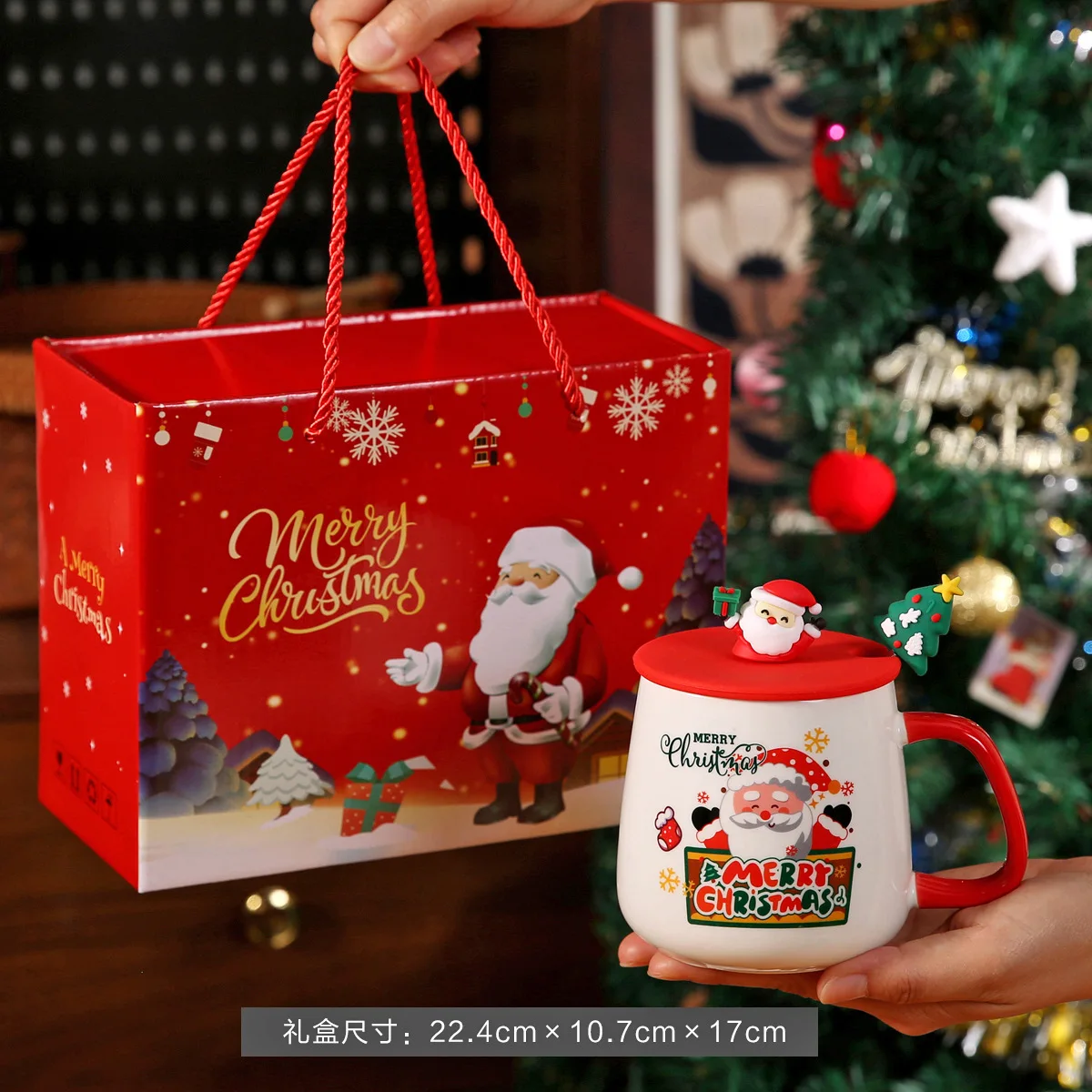 

Creative Christmas Gift Ceramic Cup Mug with Lid Spoon 2025 Christmas Party Gift for Friends