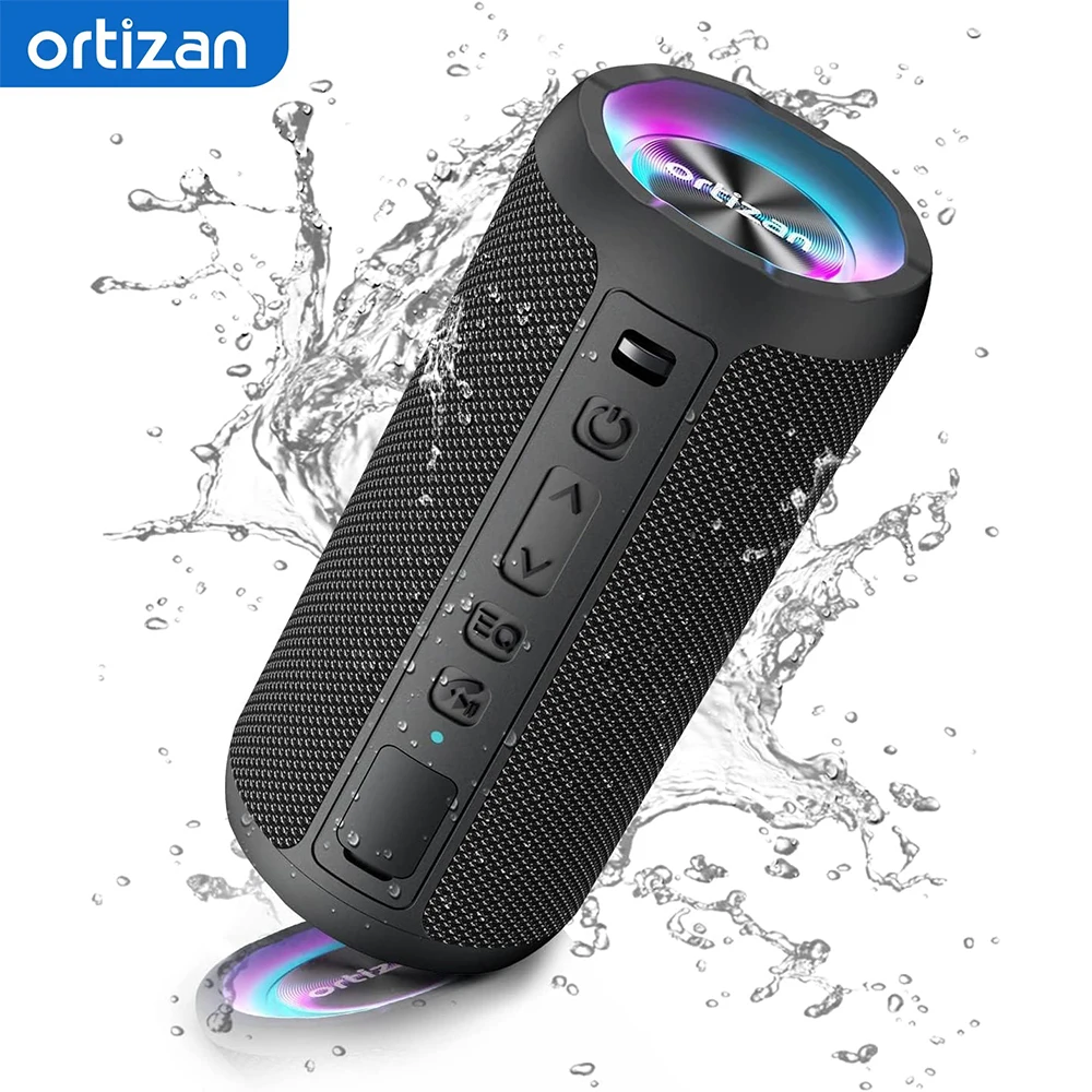 Portable Bluetooth Speaker with Light Bluetooth 5.3 Music Box Bass Wireless Box with IPX7 Waterproof Stereo Sound,TF Card Play