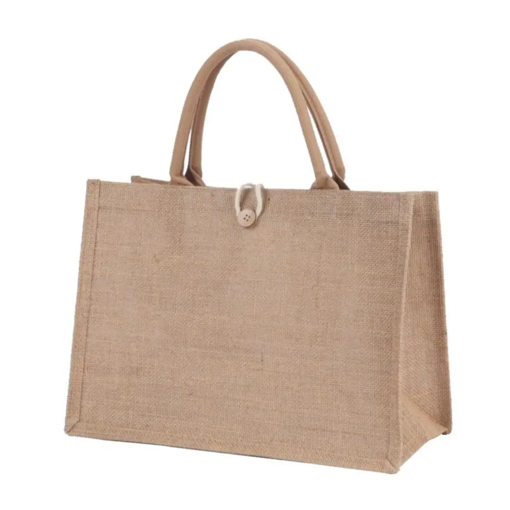 Bolso de mano de lino para mujer, bolsa ecológica para playa de arpillera, bolso de compras portátil con asa superior, bolso de hombro Simple y