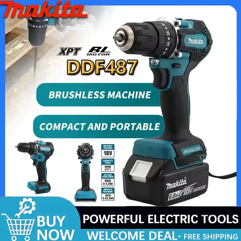 

Аккумуляторная ударная дрель-шуруповерт Makita DDF487 2026 года, бесщеточная, с высоким крутящим моментом, для 18В литий-ионных аккумуляторов - электроинструмент