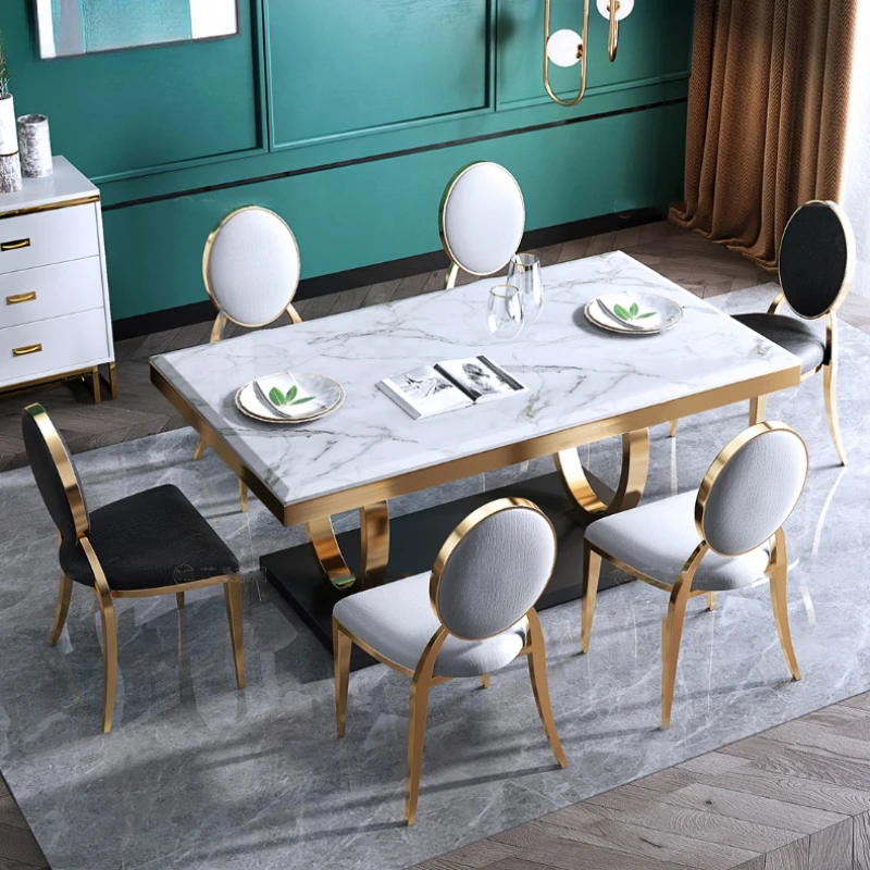 

Премиальный прямоугольный обеденный стол T% с легкой основой из нержавеющей стали и стульями для ресторана/виллы