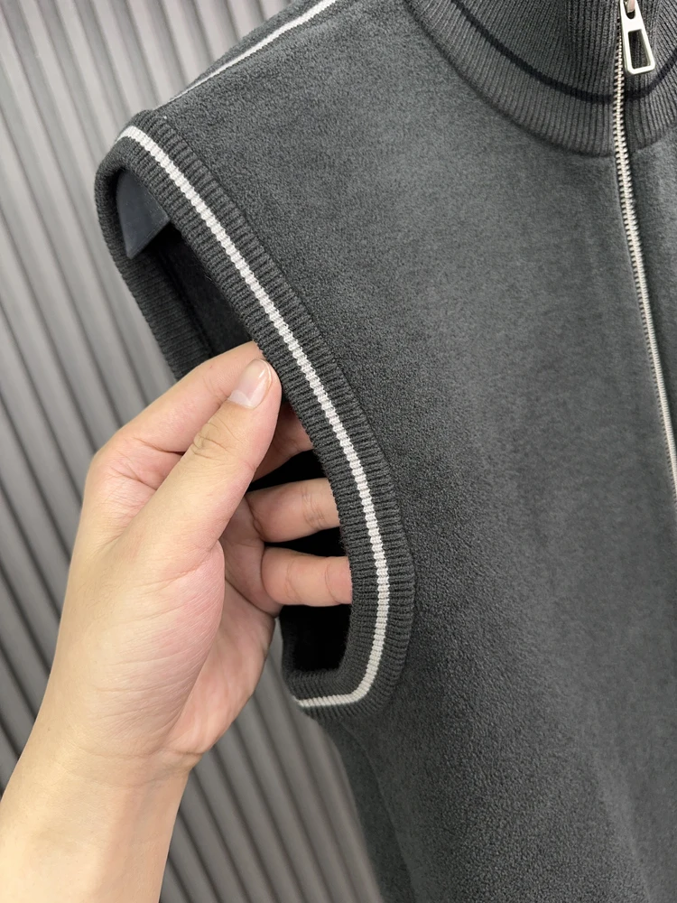 Kardigan męski z dzianiny Pampa& SVIP, wysokiej jakości, ocieplany, casualowy, ze stójką, zapinany na zamek, kamizelka na jesień i zimę.