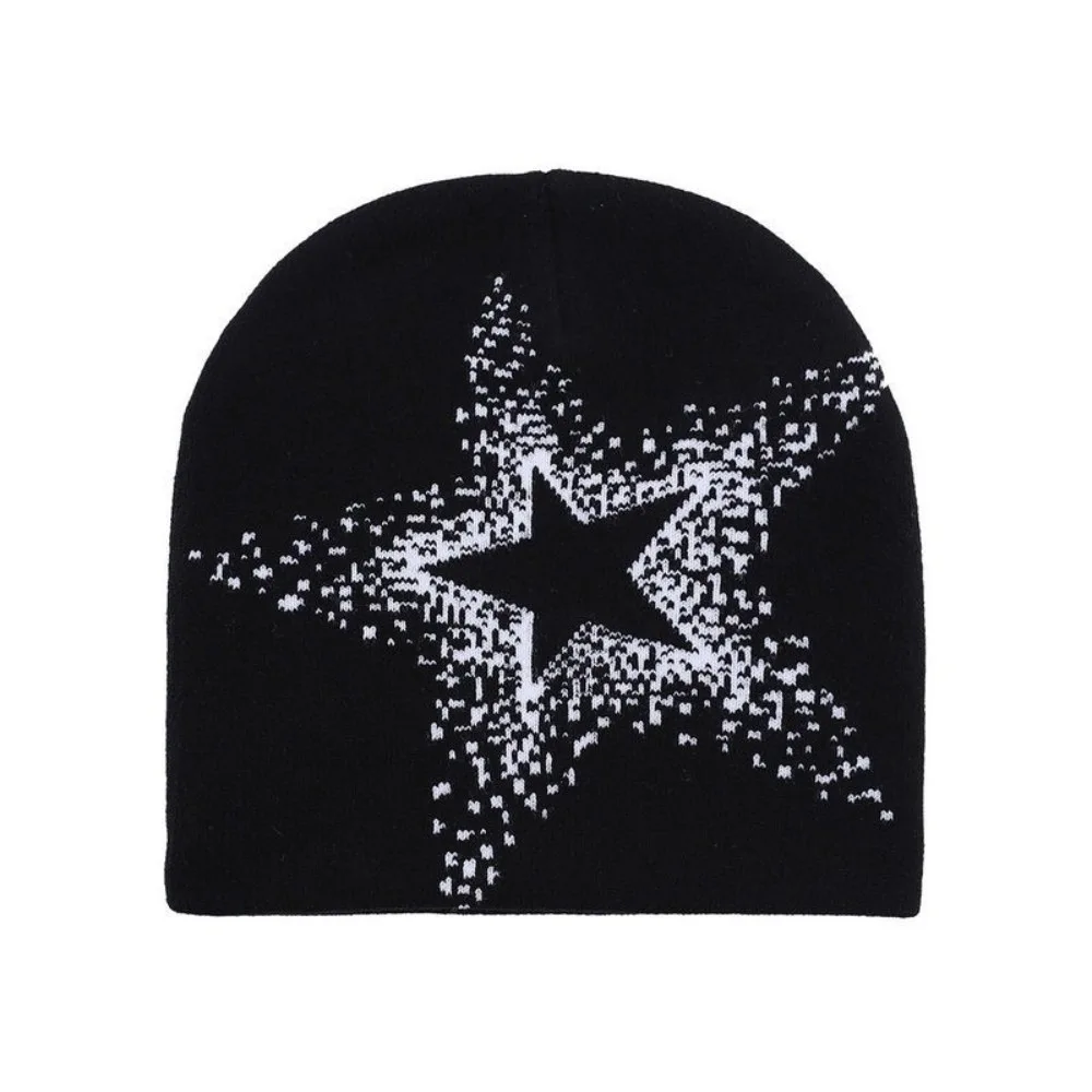 Fashion Jacquard Star Knitted Hat Pentagram Warm Pullover Cap Cashmere Hip Hop Y2k Beanie Hat Streetwear