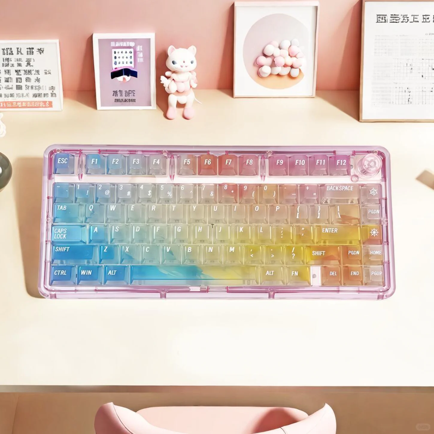 Colorful Mechanical Keyboard Keychain, Transparent Color Changing Keycap Set, PC, Customized, Cherry Cap, 119 Keys