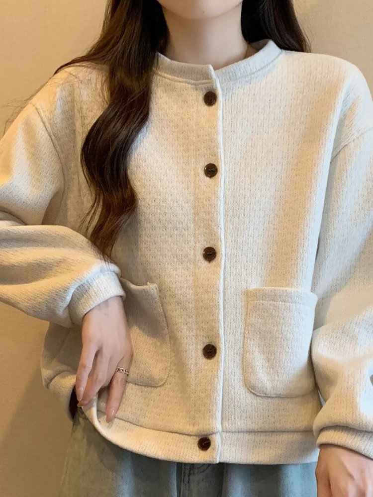 

Korean Style Oversized Women Cardigans Coats Fashionable O-neck Long Sleeve Loose Tops Casual Single Breasted Jackets Female