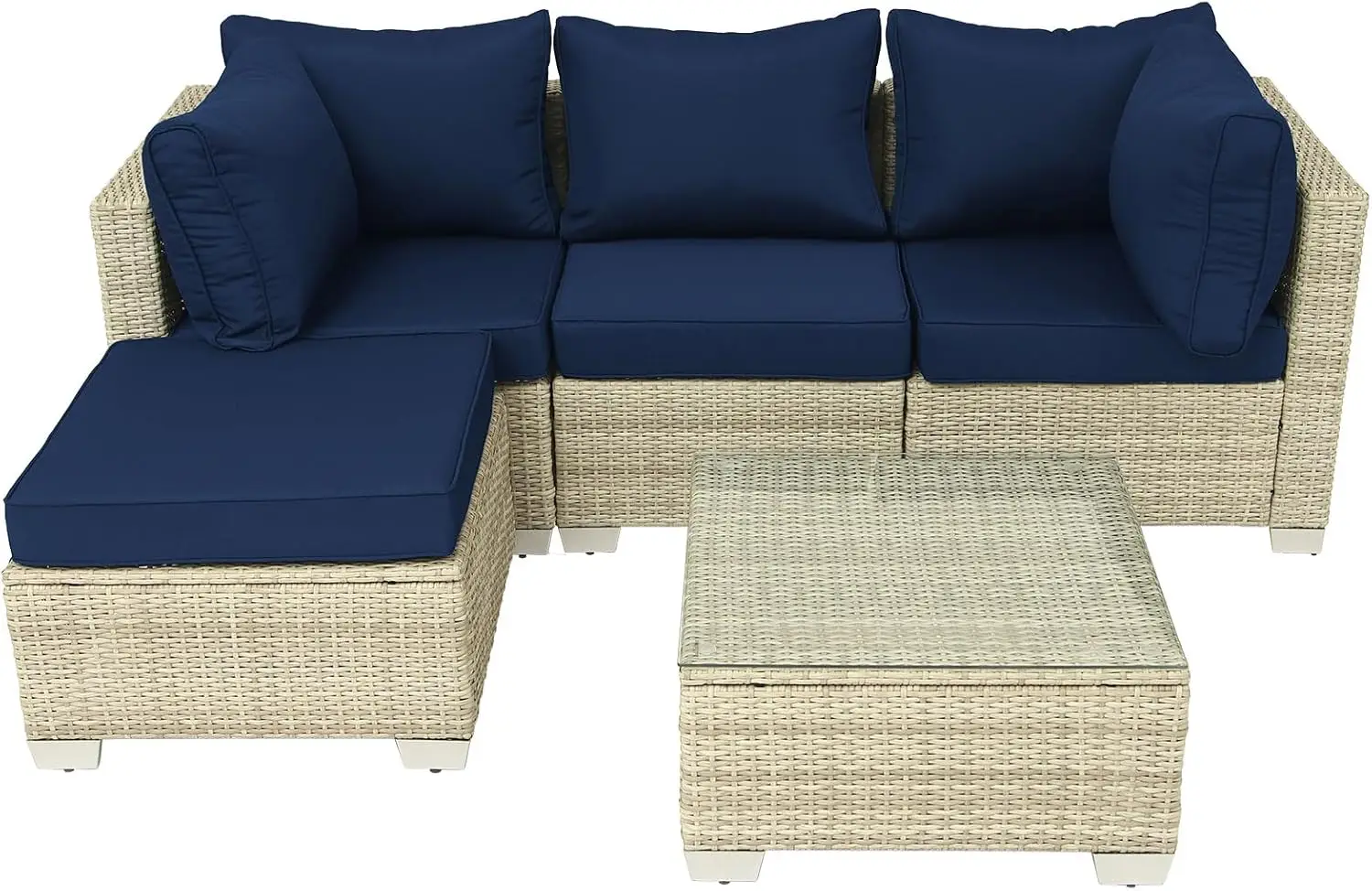 

Set 5 Piece Outdoor Rattan Sectional Porch Furniture Wicker Patio Conversation Set Seating Sofa with Coffee Table