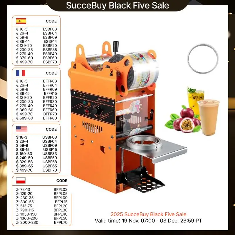 SucceBuy Manuelle Becherverschließmaschine, 300–500 Tassen/Stunde, präzises Bedienfeld, robust, für Getränkebecherversiegelung mit 90/95 mm Durchmesser