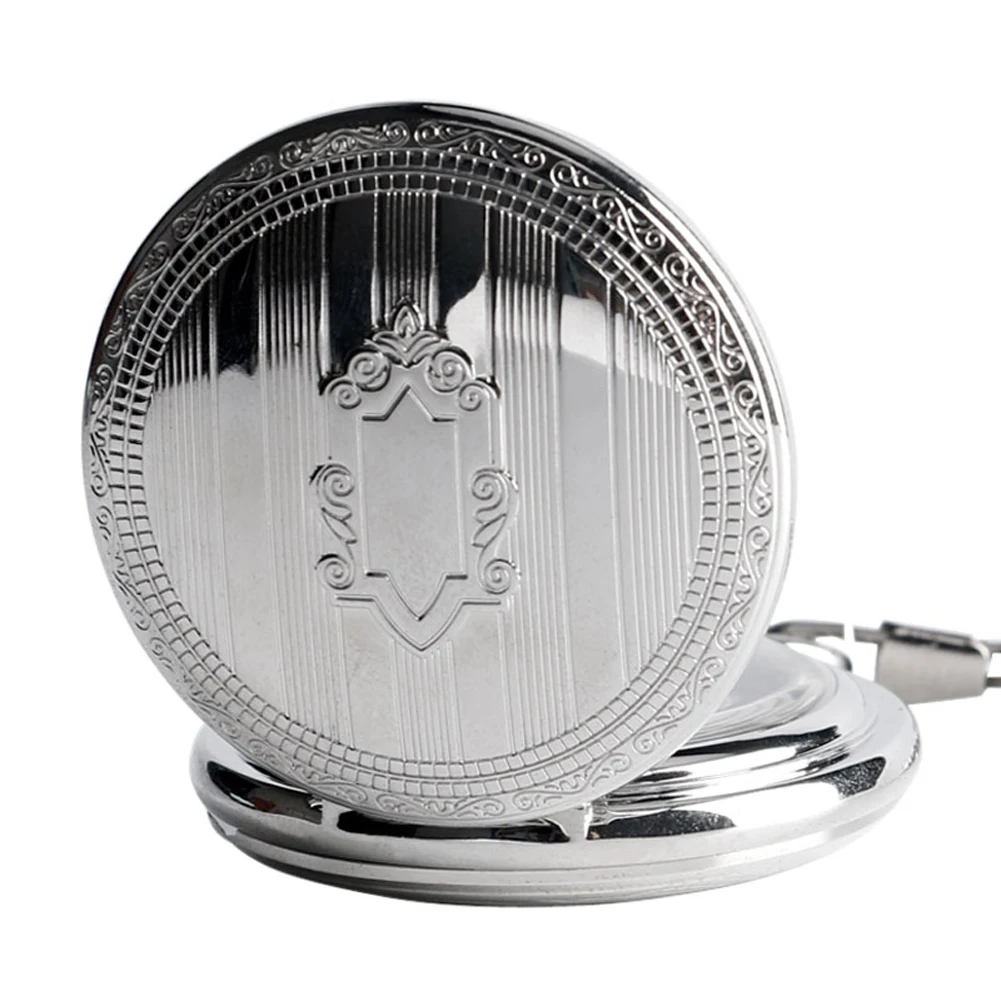 Silver Shield Automatic Mechanical Pocket Watch Arabic Numerals Display Self-Winding Pendant Antique Pocket Clock Male Gifts