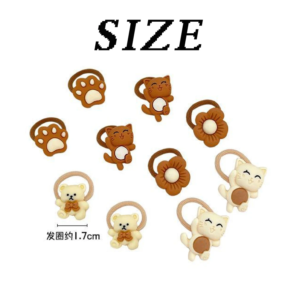 10pcs/Set Cute Bear Rabbit Finger Hair Ties Baby Toddler Elastic Mini Cartoon Animal Flower Ponytail Holder Hair Ropes For Girls