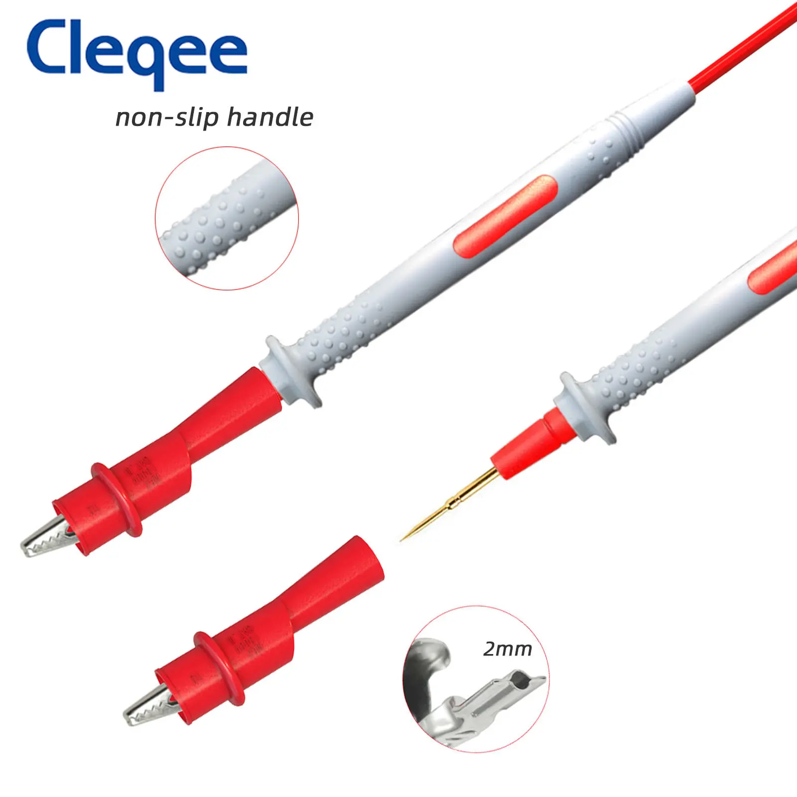 Cleqee P1506C-Serie Multimeter-Sonden-Messleitungen, 4-mm-Bananenstecker auf 1 mm scharfe Nadel/Testhaken-Clips, Krokodilklemme