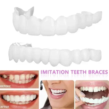 Ajuste perfeito clareamento dos dentes falso capa de dente snap em silicone sorriso folheados dentes superior ferramenta beleza reutilizável cosméticos dentes