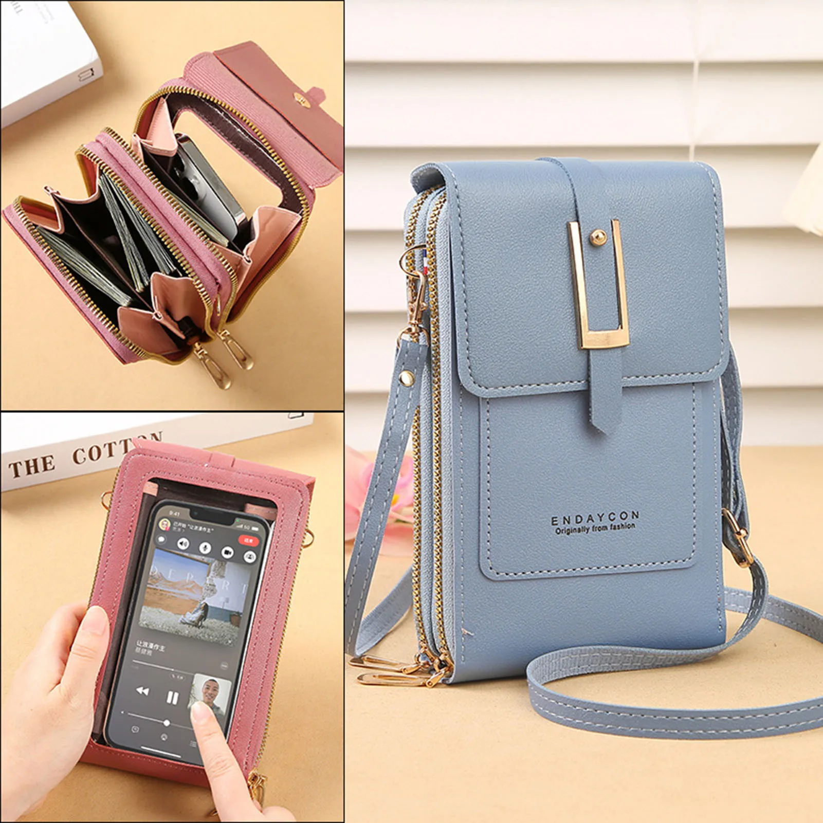 Small Crossbody Cell Phone Purse with Transparent Window & Multiple Pockets for Cards Money Photo Phone NIN668