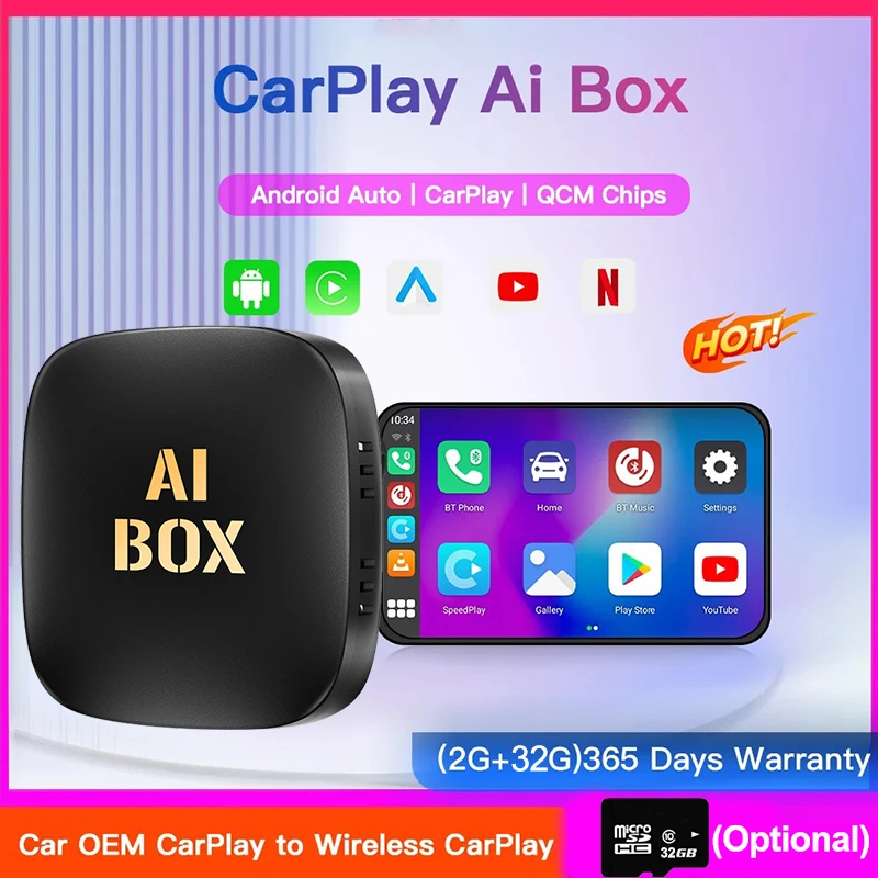 Android 13 Smart CarPlay Ai Box Wired To Wireless CarPlay Wireless Android Auto For Netflix For YouTube GPS 5GWiFi For VW KIA