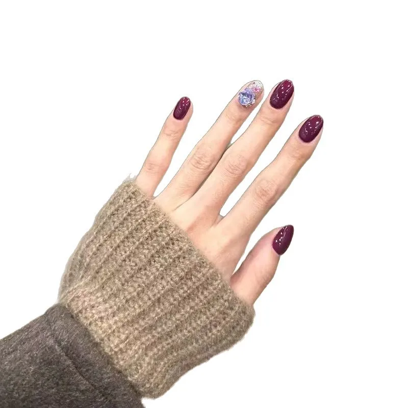 10 قطع اليدوية قصيرة البيضاوي الصحافة على الأظافر العنب الأرجواني حجر الراين تصميم الحلو كول الأظافر كاذبة يمكن ارتداؤها رسومات أظافر نصائح التوابل فتاة