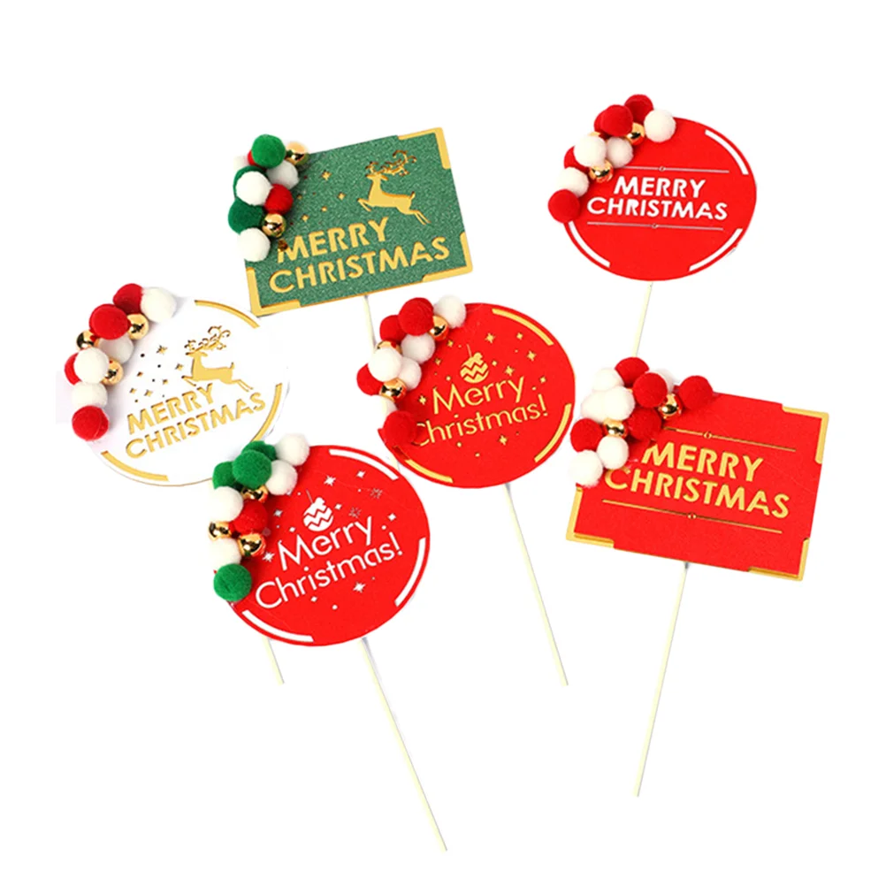 6 PCS Christmas Pompon Topper Party Supplies Cake Decor Cupcake Small and Fresh Hairball Pick