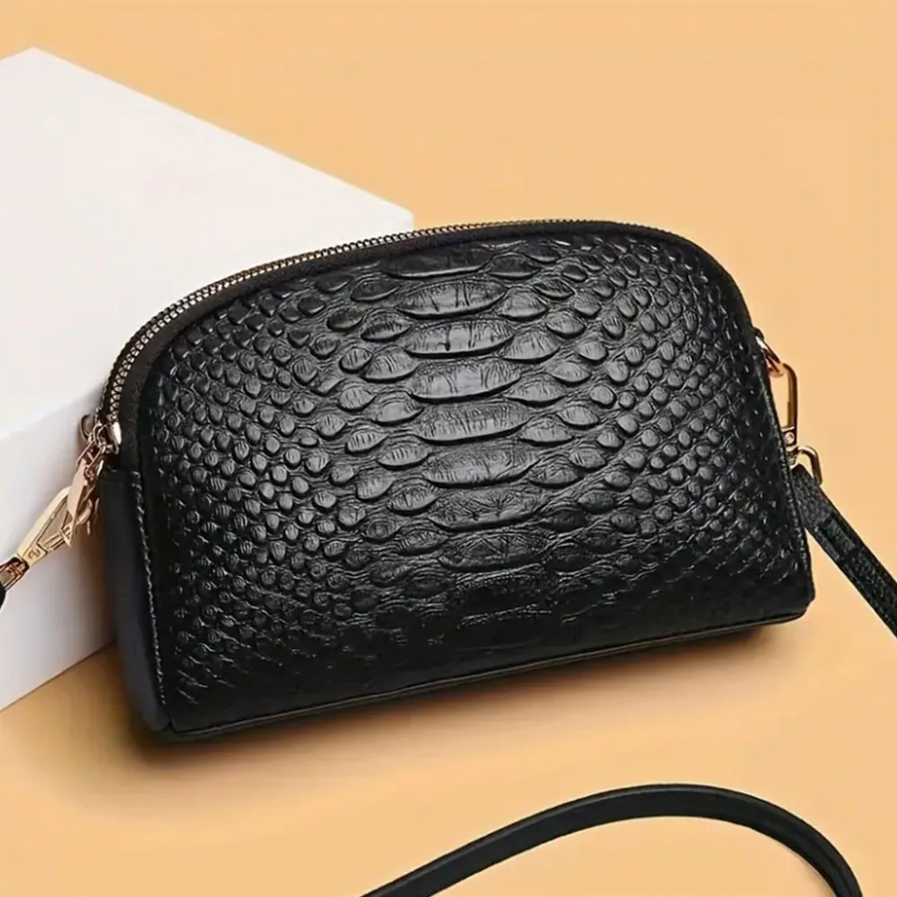 

Модная женская сумка через плечо из натуральной кожи с тиснением, однотонная сумка через плечо для телефона с застежкой-молнией