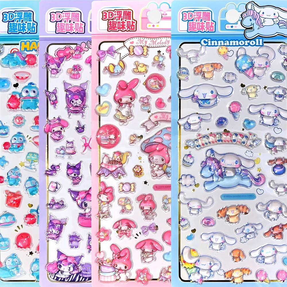 4pcs Kawaii Cartoon Kuromi 3D Relief Stickers Melody Cinnamoroll Decorative Luggage Laptop Cute Cartoon Crystal Sticker Toy Gift - Image 3