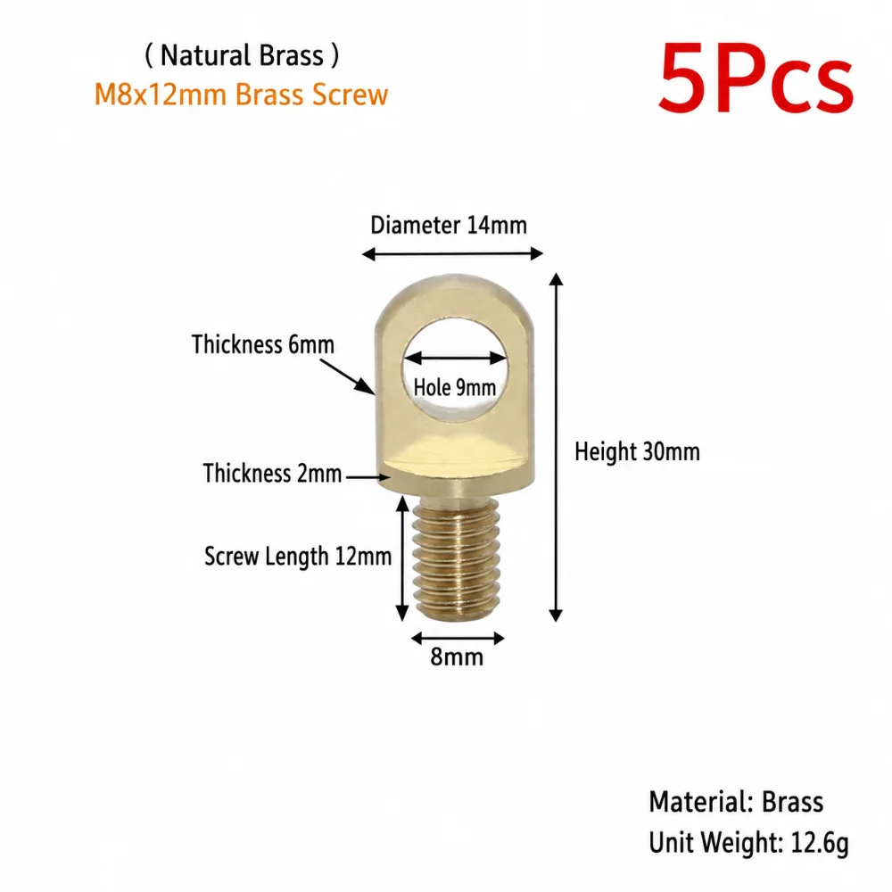 5Pcs M3-M10 Brass Eye Bolts Brass With Hole Copper Lifting Eye Screws Copper Lamp Connector for Wire Rope Plant Light Suspension