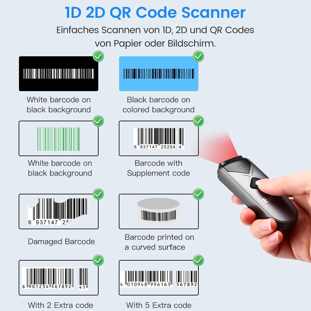 Eyoyo EY-015 escáner inalámbrico de código de barras Bluetooth 1D / 2D mini lector de código QR pdf417 para la industria de pagos móviles de tabaco y ropa