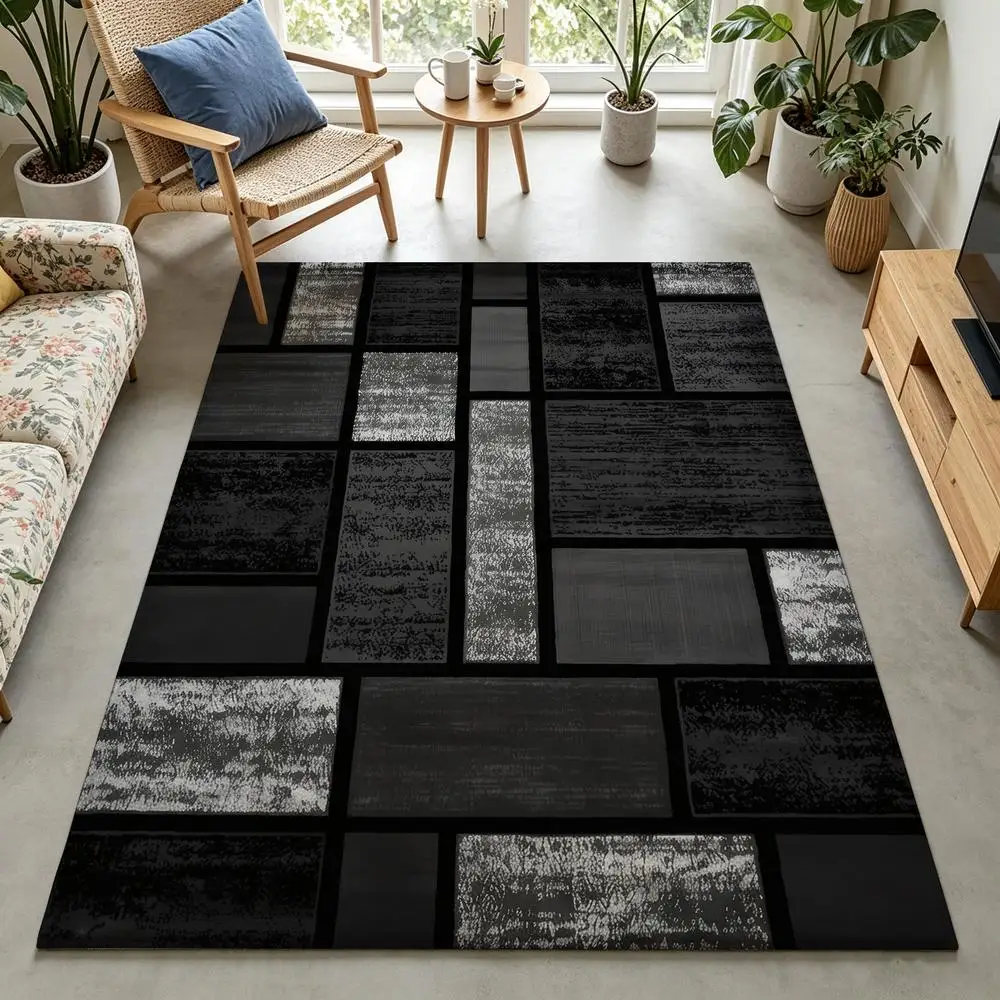 2D 1 piece soft, comfortable, easy to care, machine washable indoor carpet for modern geometric style home decor, suitable for under dining table, living room, bedroom, entryway, hallway, office floor