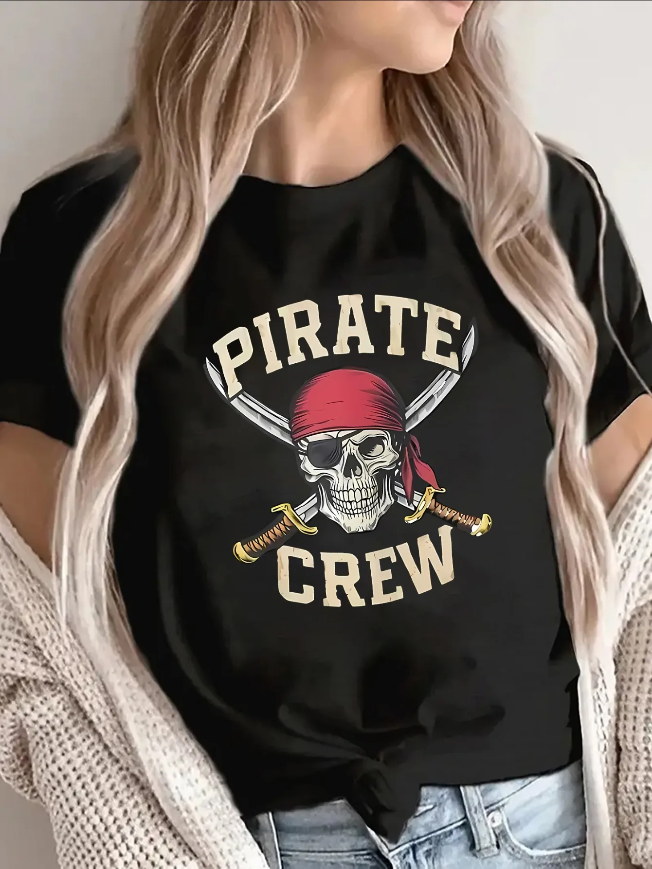 Pirate Crew Skull T-Shirt Summer Women Tracksuit O-Neck Short Sleeve Pullover Breathable Sportswear Harajuku Fashion Streetwear