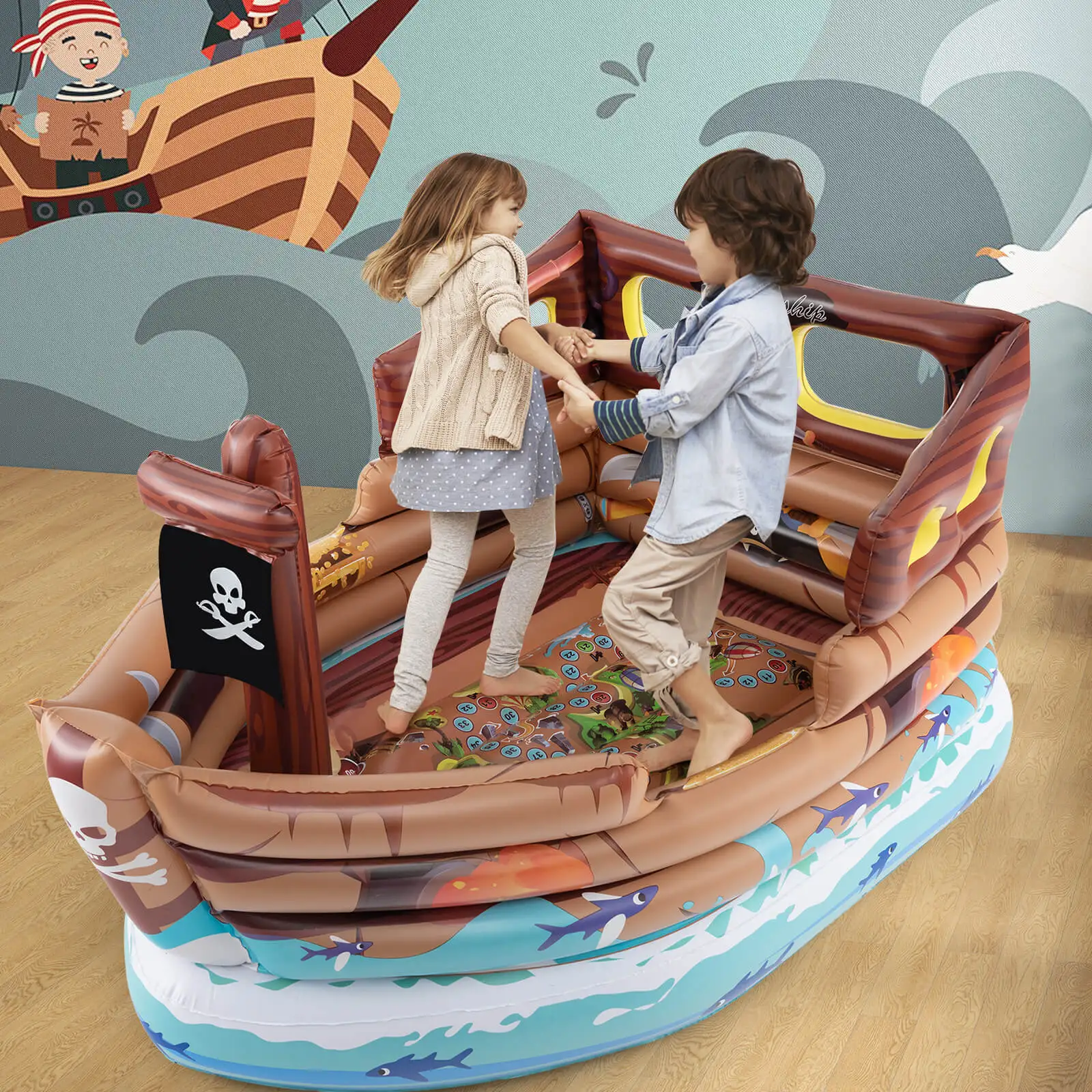 Inflatable Pirate Ship Playhouse w/ Built in Motor Inflatable Toy Sword