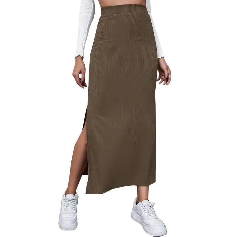 Summer 2026 New High-Waisted Girls Buttocks Split Long Skirt Sexy Spice Girl Pure Sensual Woman in the Long-Ribbed Skirt