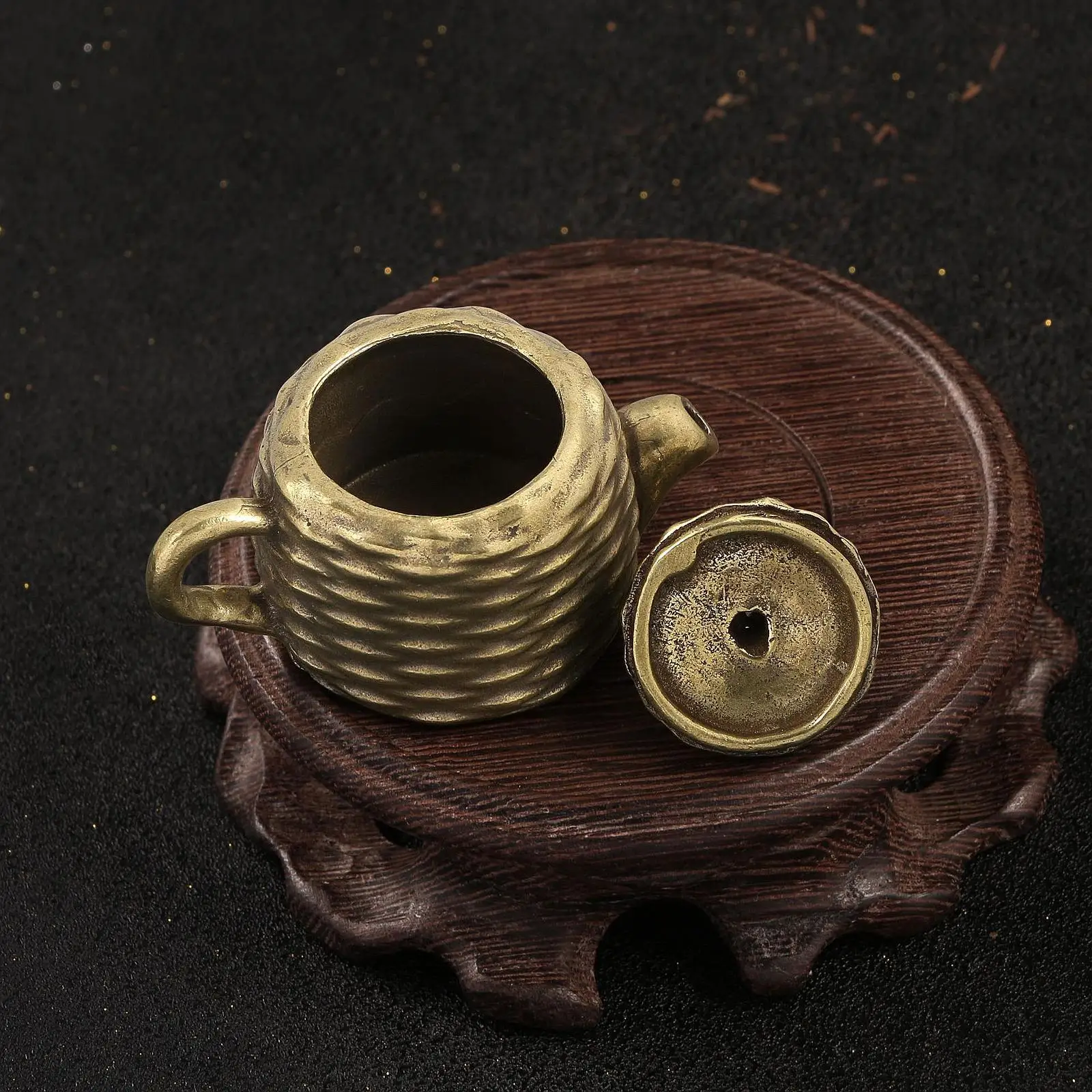 

Mini Teapot Sculpture Chinese Statue Antique Birthday Gift with Lid Ornament for