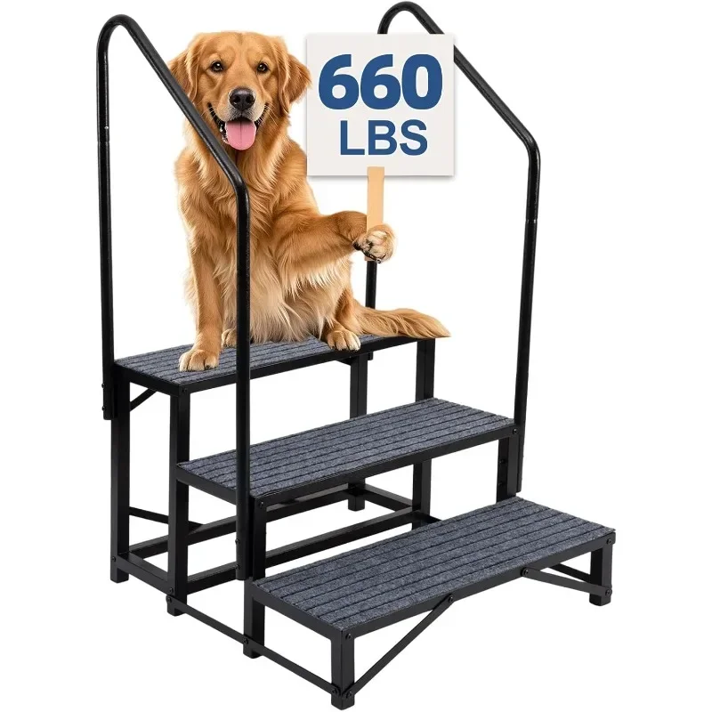

3-Step RV Steps with Dual Handrails – Heavy-Duty RV Stairs for Camper, Hot Tub, Trailer & Porch with Non-Slip Mats