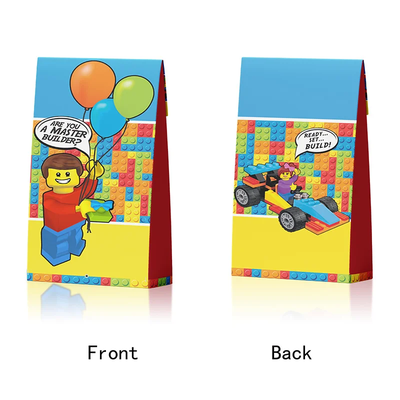 8Pcs Building Block Favor Bags Bricks Candy Treat Paper party Bags Goodie Gift Bags for kids Birthday Party Decoration Supplies