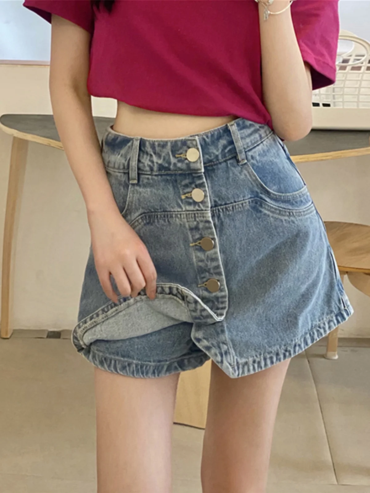 

Юбка трапециевидной формы с высокой талией, большие размеры, женские летние джинсы Faion, прямые широкие брюки, юбка с высокой талией