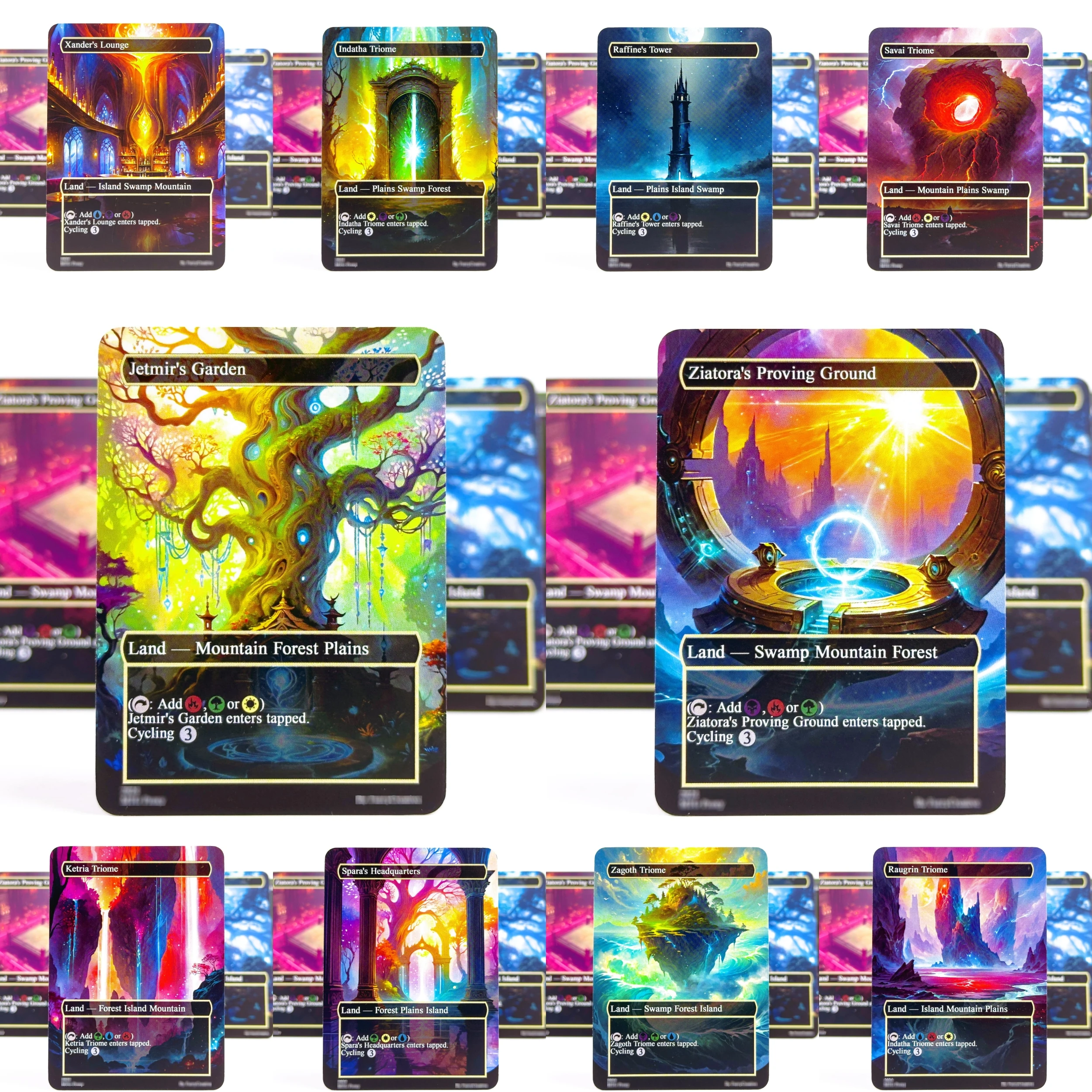 

| 100% Original | Triome Lands 10x | TCG Magical Illustration Style Triome Land Proxy | Land Set for Commander Deck |