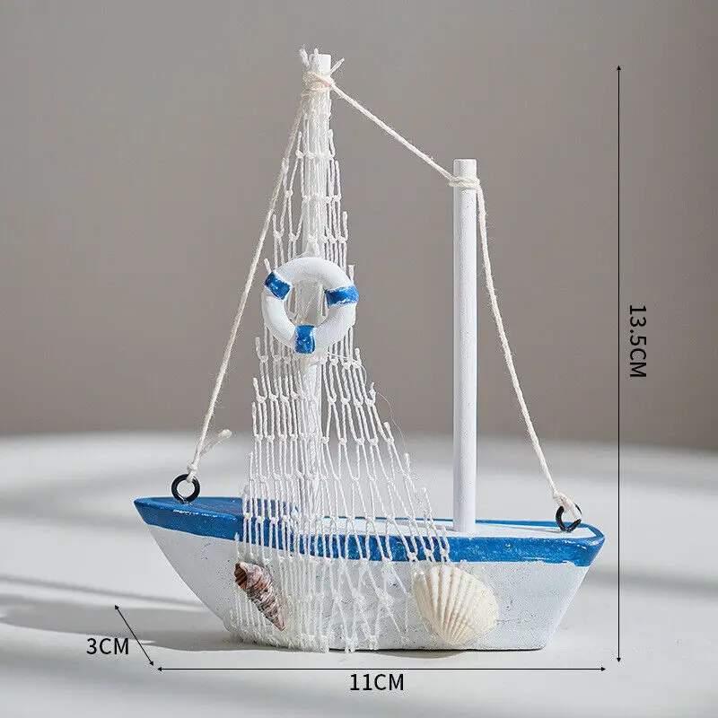 1pc Mediterranean Marine Nautical Wooden Sailing Boat Ship Wood Crafts Ornaments Home Decor Beach Nautical Design