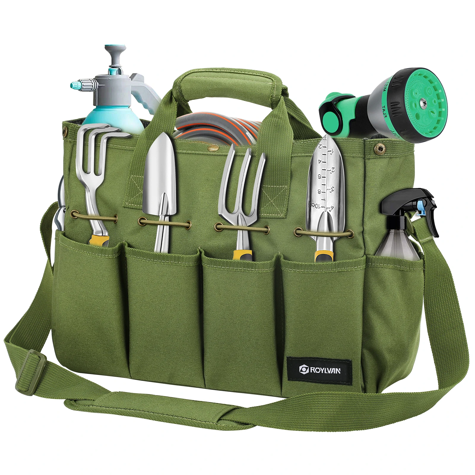 Roylvan Garden Tool Bag, Gardening Tote Bag with Multi-pockets Strap Electrician Tool Bags Wear-Resistant Multi-Purpose Tool Bag