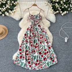 2024 New Fashion Romantic Floral Print Long Summer Dress Women Y2K Sleeveless  Beach Dress Korean Pop Party Vestidos