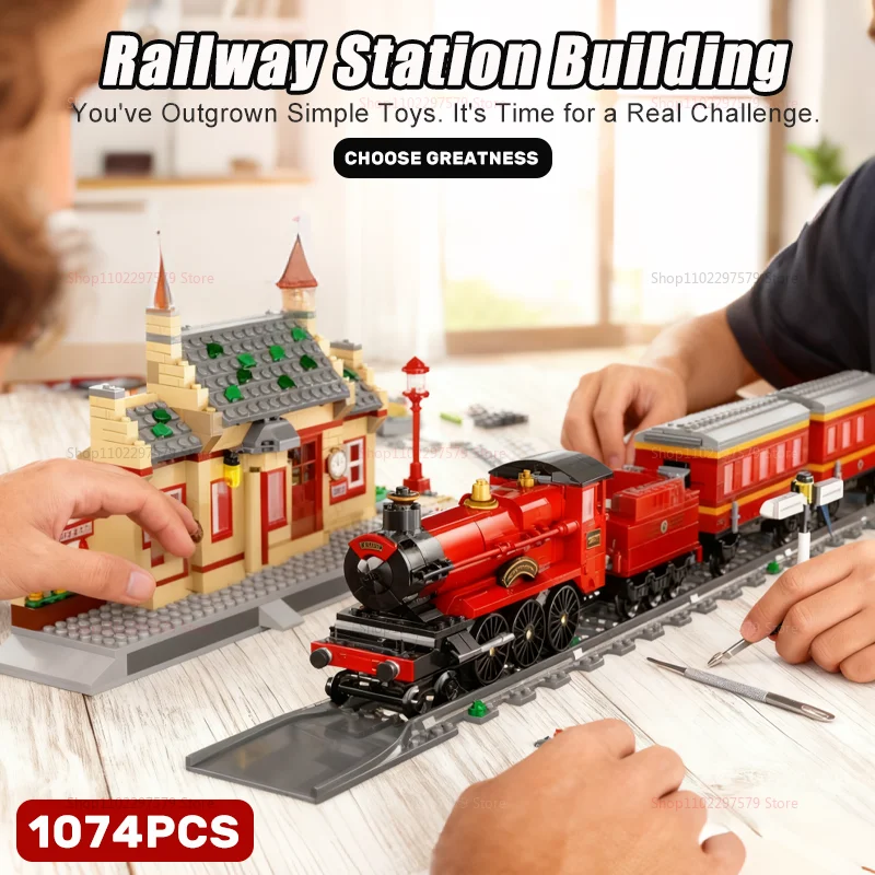 

1074pcs Train Station Building Block Assembly Model Toy Scene Handmade DIY Toy Boys' Collection Gift Christmas and Birthday Gift