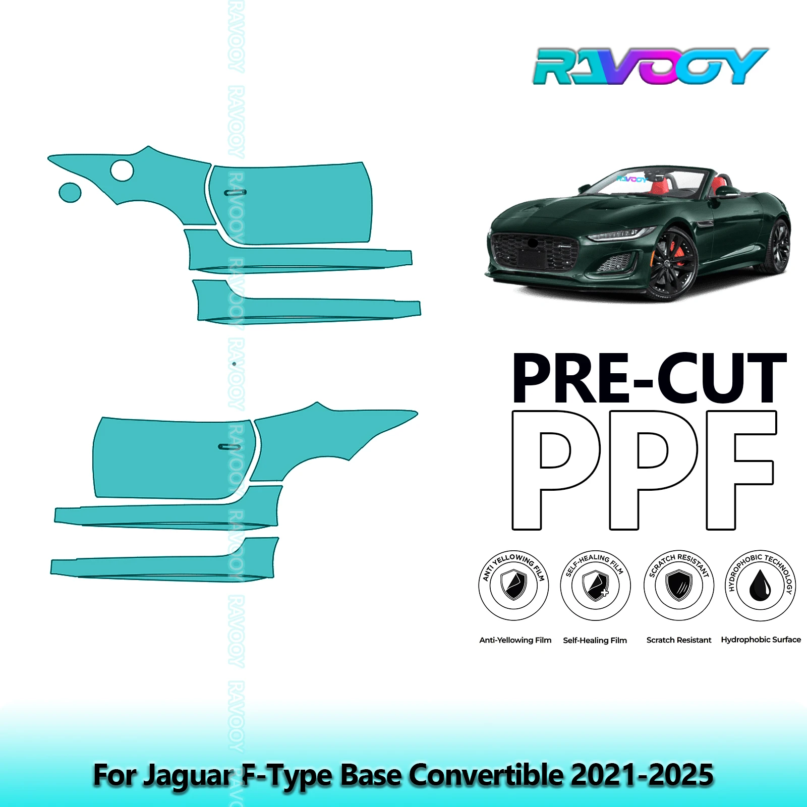 

For Jaguar F-Type Base Convertible 2021-2025 8.5mil Clear Matte Pre-Cut PPF Door & A/B Pillar Kit TPU Paint Protection Film Set