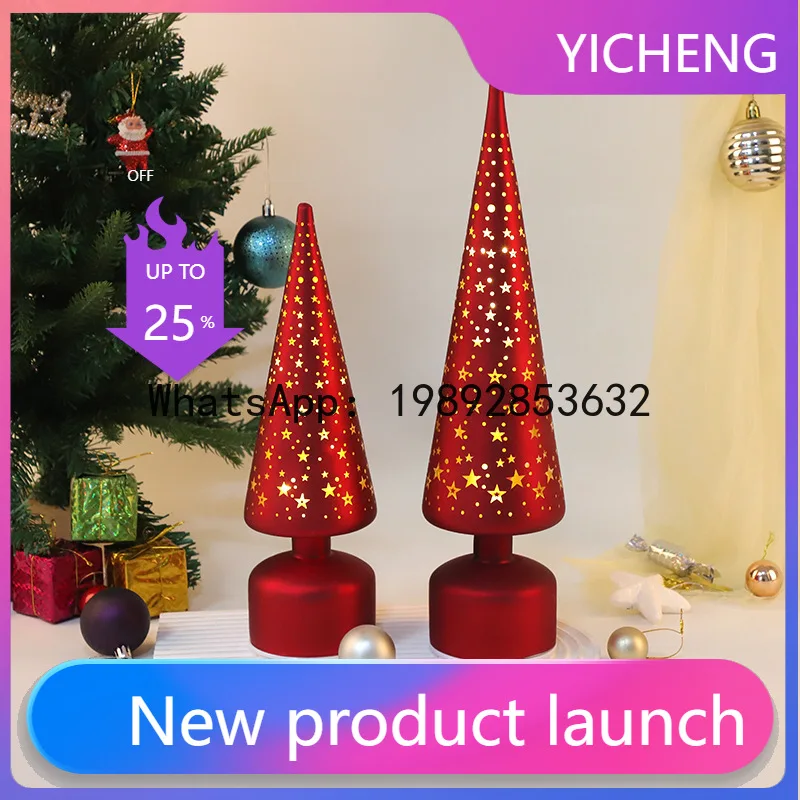 PYJ Christmas tree night light creative glass handicrafts Christmas star tower light luminous ornament