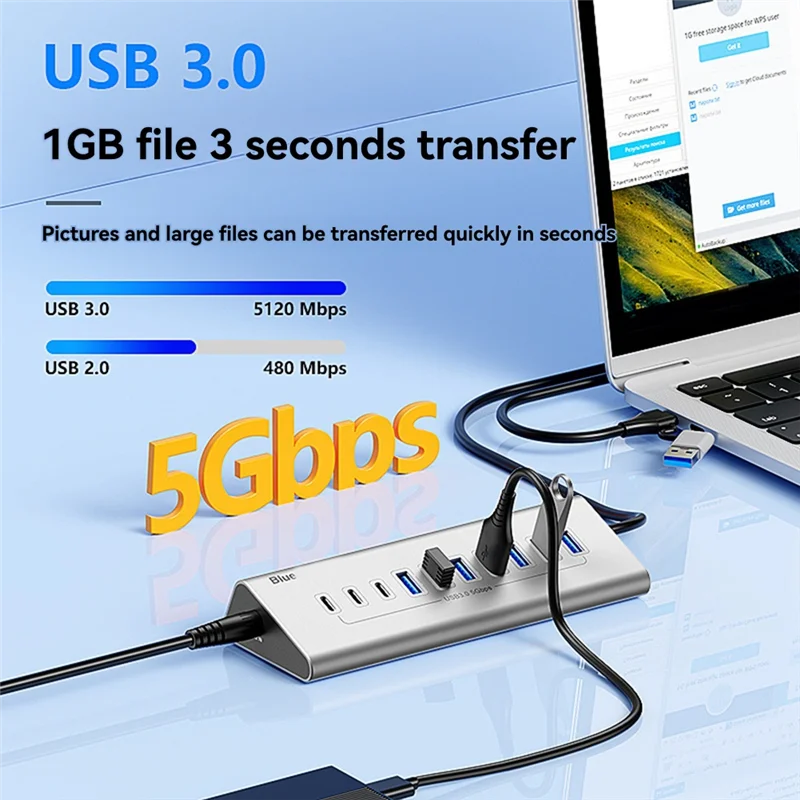 

USB-концентратор 5 Гбит/с, док-станция USB 3,0, высокоскоростной многофункциональный USB-концентратор-адаптер для портативных ПК, 10 портов-AA80