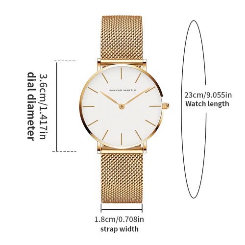 Imagen 2 del producto Reloj Hannah Martin para mujer, movimiento japonés Original importado, cinturón de malla de acero inoxidable, reloj clásico minimalista de viento de oro rosa