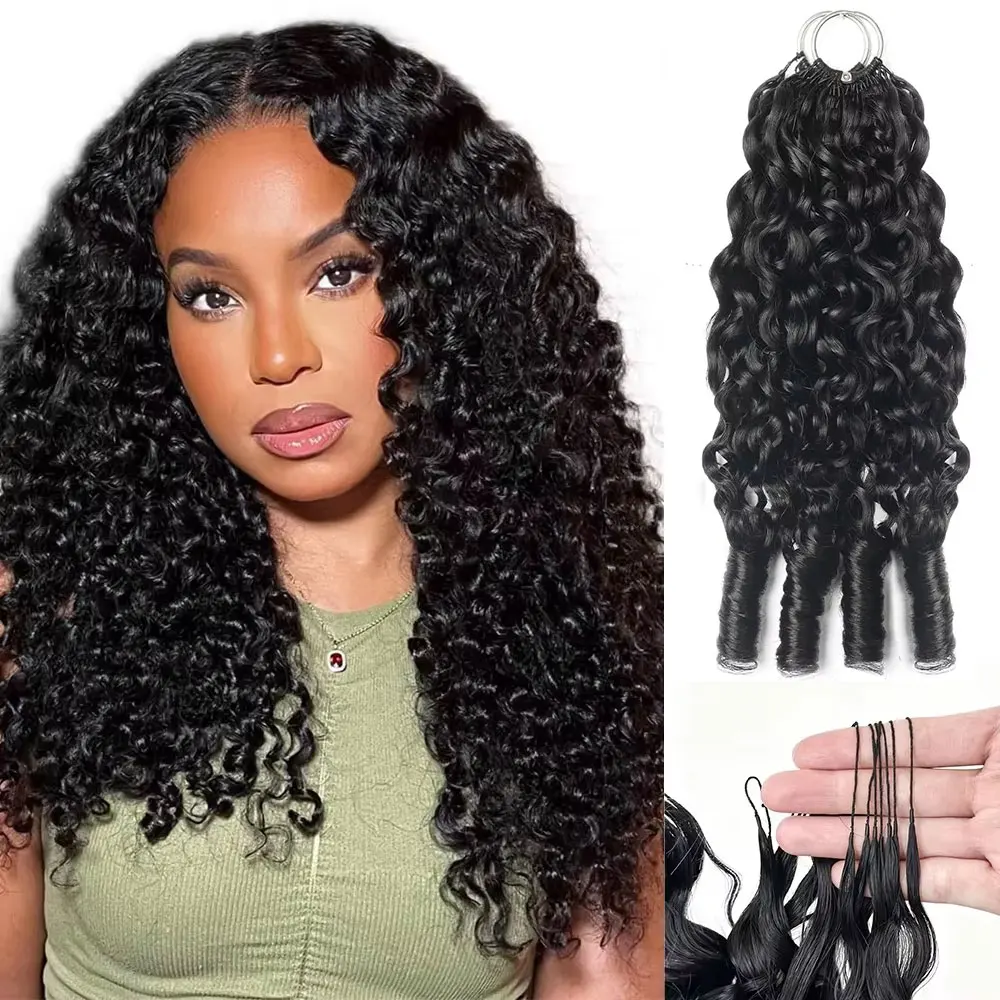 Burmese Curly Feather Crochet 100% Brazilian Human Hair 16-24 Inch Deep Wave Knots Feather Crochet Hair Extensions 2 3 4 5 PCS Natural Black Color Invisible Knotless Kinky Curly Braiding Hair For Women