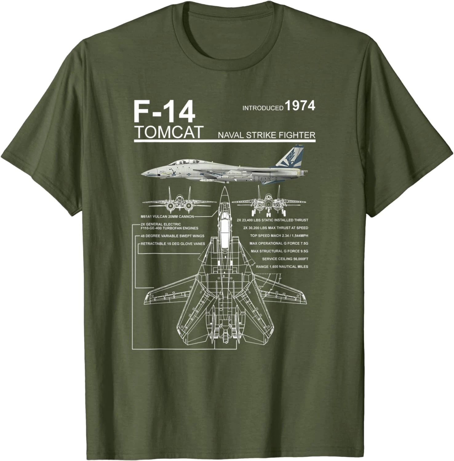 F-14 Kater Marine Jager Straaldiagram Mannen T-Shirt Korte Mouw Casual Katoenen O-hals T-Shirt