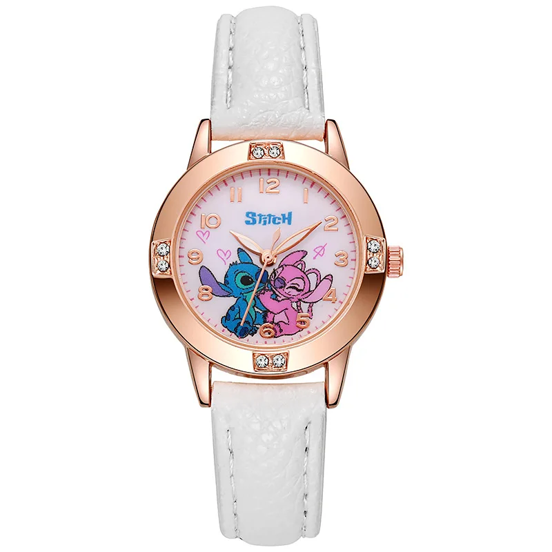 kawaii Stitch Children's Watches Kids Boys Girls Cute Cartoon Stith Imitation Diamond Wristwatch Belt Student Quartz Watch Gift