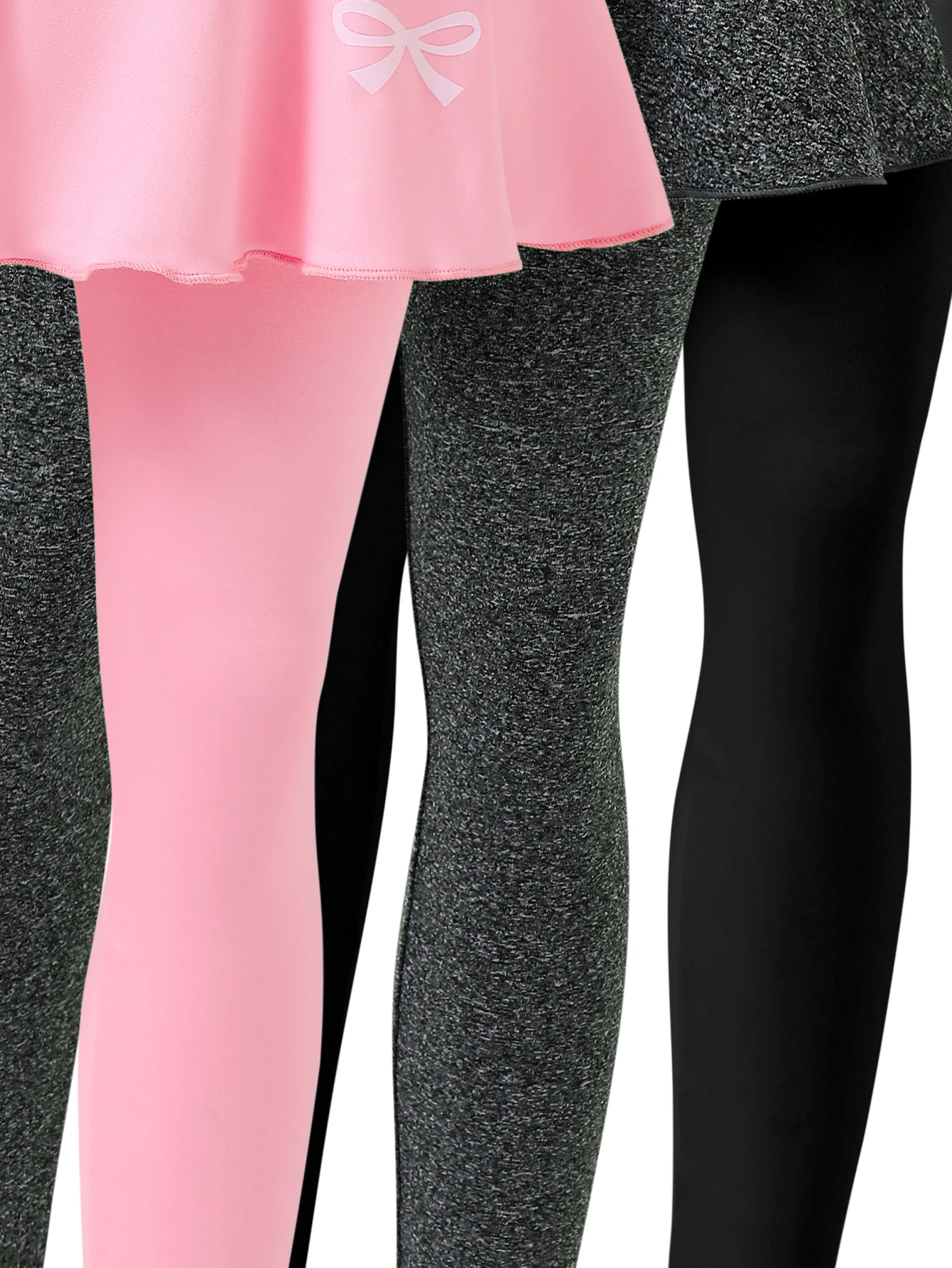 Mädchen, 8-12 Jahre, Herbst-Winter-Mode, Sport-3-teiliges Set, hoch geschnittener, einfarbiger Skort für Laufen, Tennis und Yoga – Detail 5